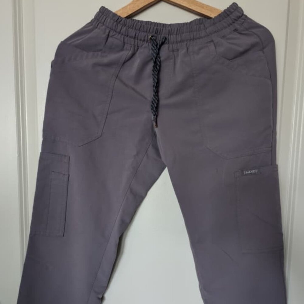 Jaanuu Grey Scrub Pant / 8 Pocket Slim Cargo, XS Petite